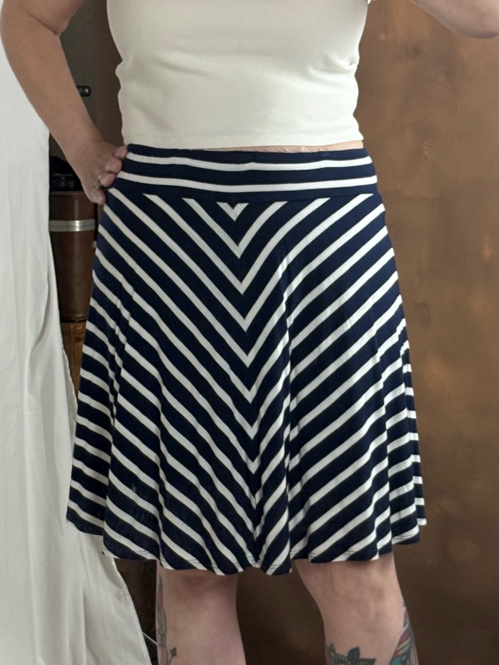 Striped Navy and White A-Line Skirt